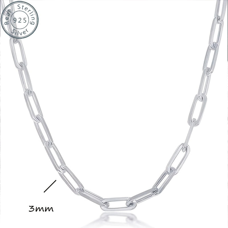 925 Sterling Silver Paperclip Chain Necklace for Women & Men – 3mm Thick Bohemian Style with Synthetic Stone, 20/22/24 Inch, Gift Box Included, Durable Everyday Jewelry for Daily Wear & Gifting
