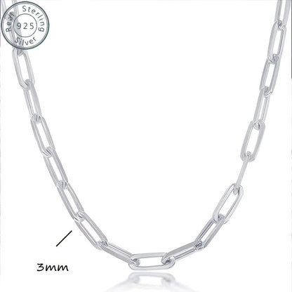 925 Sterling Silver Paperclip Chain Necklace for Women & Men – 3mm Thick Bohemian Style with Synthetic Stone, 20/22/24 Inch, Gift Box Included, Durable Everyday Jewelry for Daily Wear & Gifting