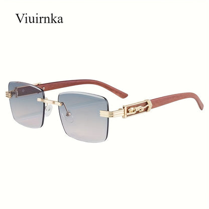 Vintage Rimless Rectangle Sunglasses for Women Men – Trendy Leopard Temple UV Protection Eyewear, 7 Lens Colors, Stylish Unisex Glasses for Outdoor, Driving, Travel, Parties & Daily Wear