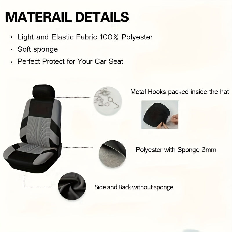 Full Enclosure 5-Seat Car Seat Covers with Tire Track Design – Universal Fit for Most Cars & SUVs, Breathable Fabric, Front & Rear Seat Protection, Stylish Auto Interior Accessories in Multiple Colors