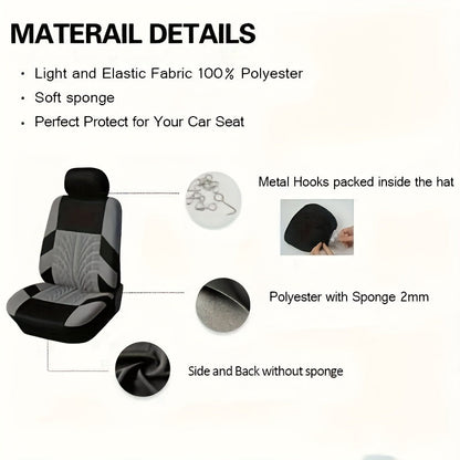 Full Enclosure 5-Seat Car Seat Covers with Tire Track Design – Universal Fit for Most Cars & SUVs, Breathable Fabric, Front & Rear Seat Protection, Stylish Auto Interior Accessories in Multiple Colors