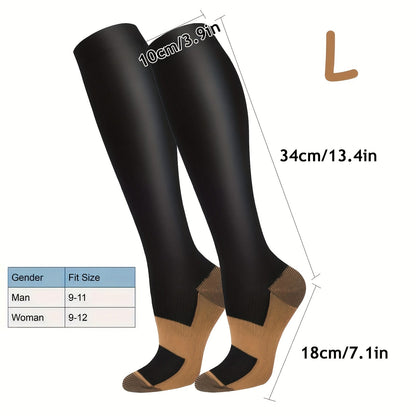 Copper Compression Socks for Women Men 10 Pairs Knee High Graduated Circulation Support Socks Black Sizes S-XXL Daily Wear Travel Running Hiking Sports Nursing