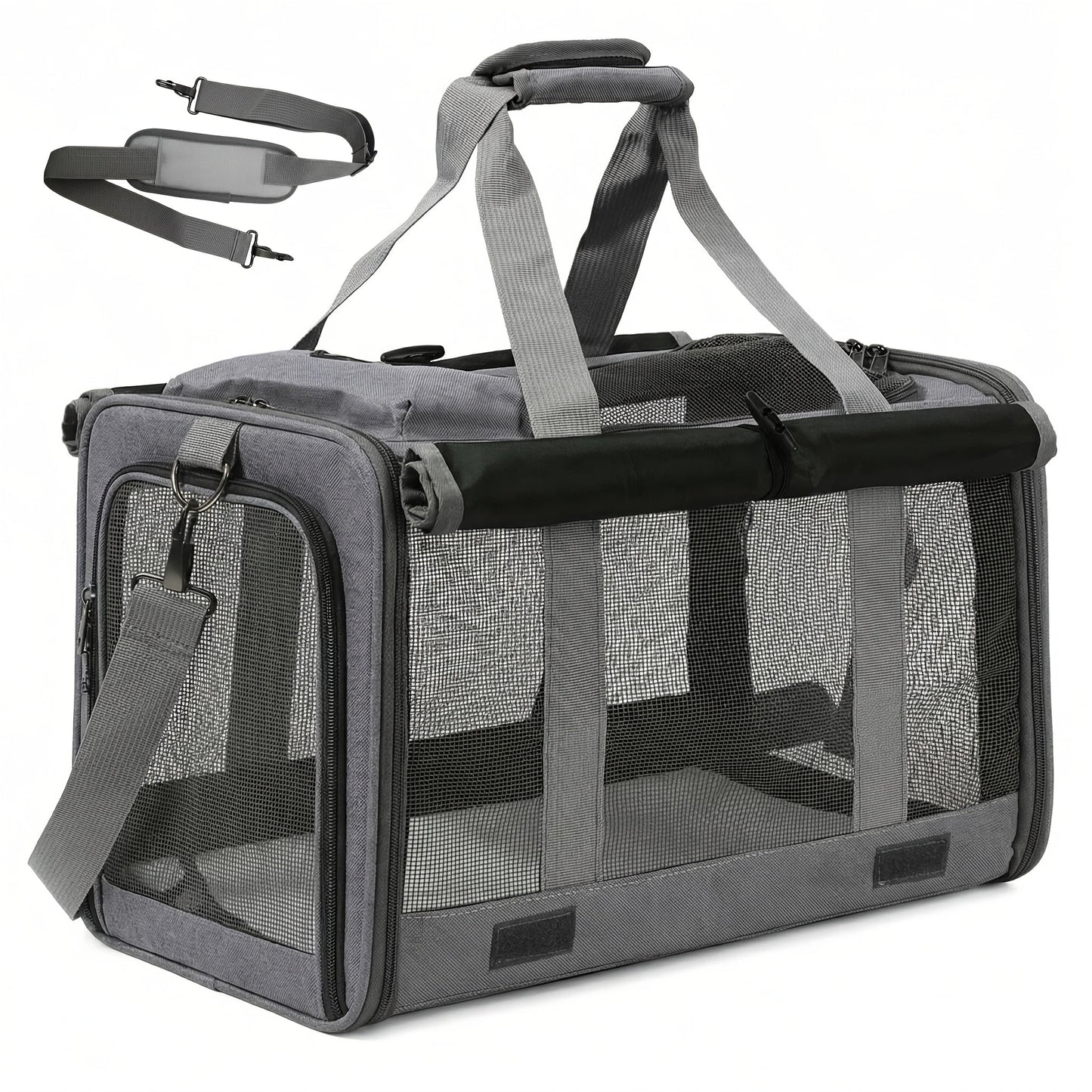 Airline Approved Soft-Sided Pet Carrier for Cats and Small Dogs - Breathable Collapsible Oxford Cloth Travel Crate with Privacy Cover Zipper Closure, Combo Set with Leash and Collar Included