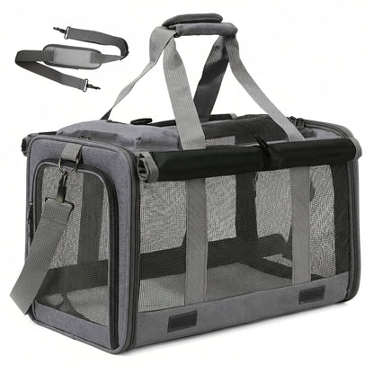 Airline Approved Soft-Sided Pet Carrier for Cats and Small Dogs - Breathable Collapsible Oxford Cloth Travel Crate with Privacy Cover Zipper Closure, Combo Set with Leash and Collar Included