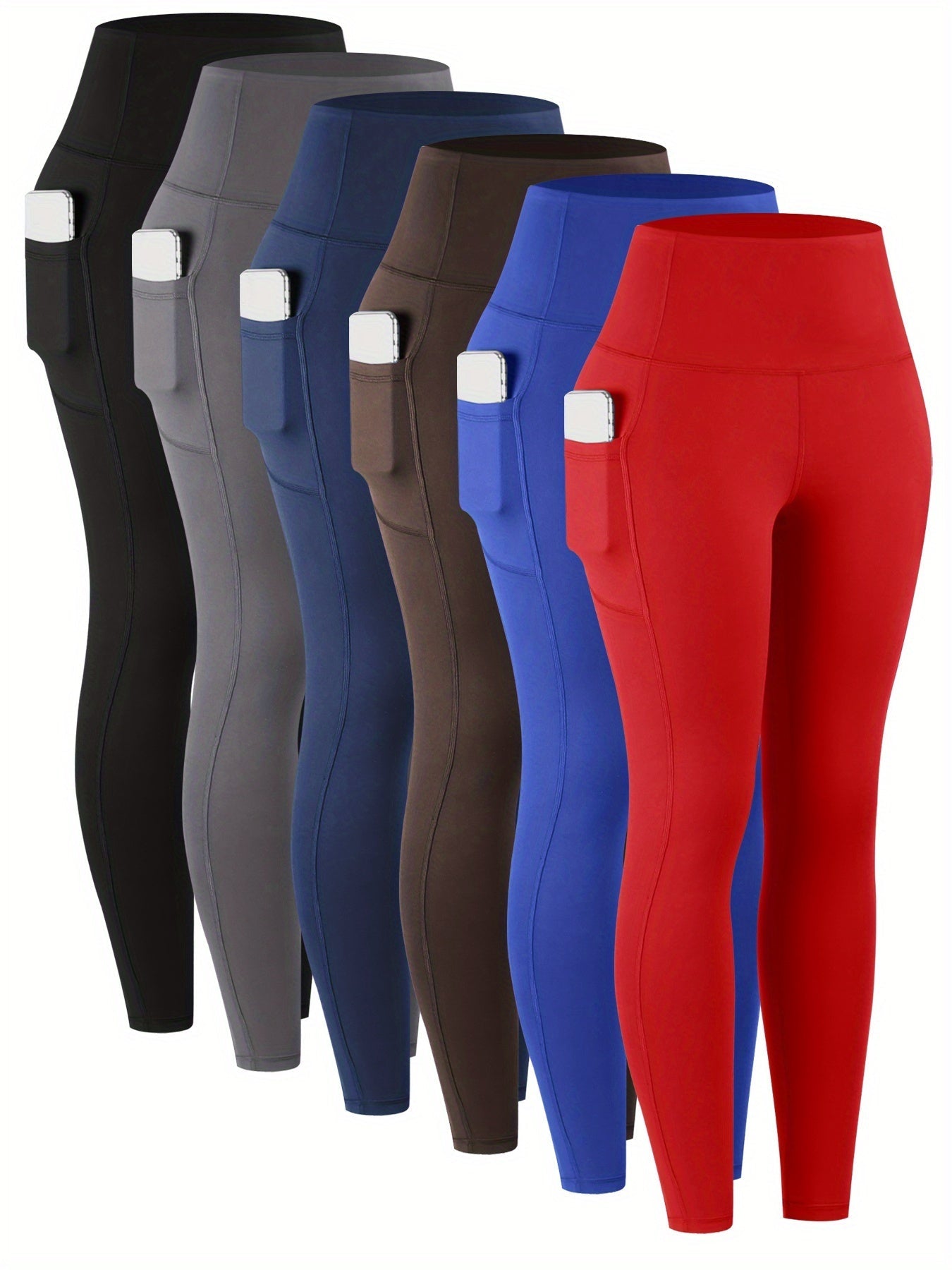 6 Pack Women's High Waist Leggings with Pockets Buttery Soft Tummy Control Yoga Pants Multicolor Sets S-XXL Activewear