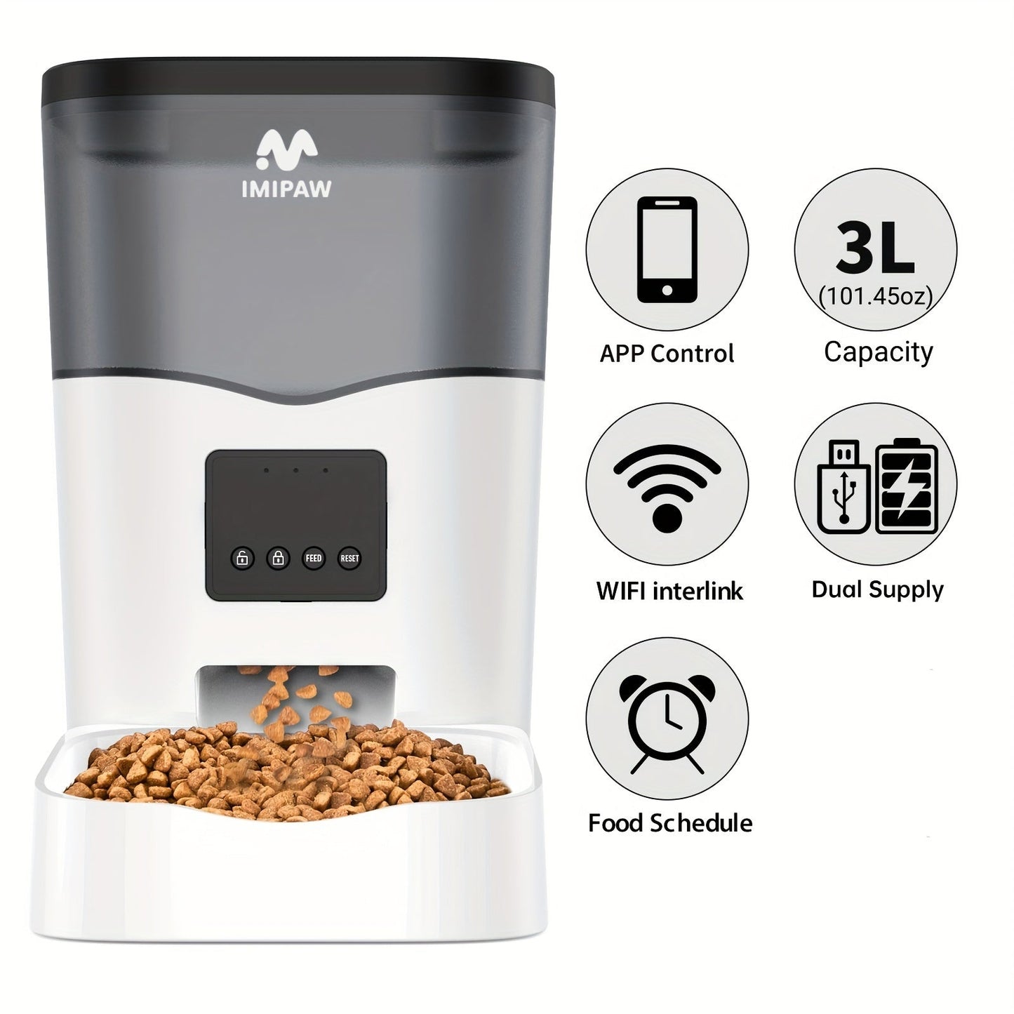 Smart WiFi Cat Feeder 3L Automatic Pet Food Dispenser with App Control – Up to 10 Meals Per Day, Camera & Voice Assistant Compatible, USB-Powered, Remote Monitoring for Cats & Dogs