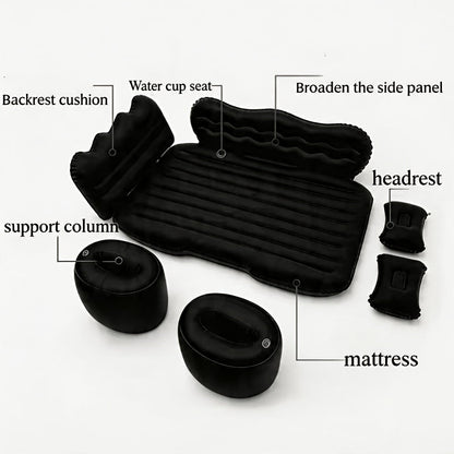 Car Inflatable Bed for SUV Sedan Soft Flocked Rear Seat Air Mattress Foldable Portable Sleeping Mat for Camping Road Trips Picnics – Includes Air Pump & Storage Bag, Black Grey Beige Pink