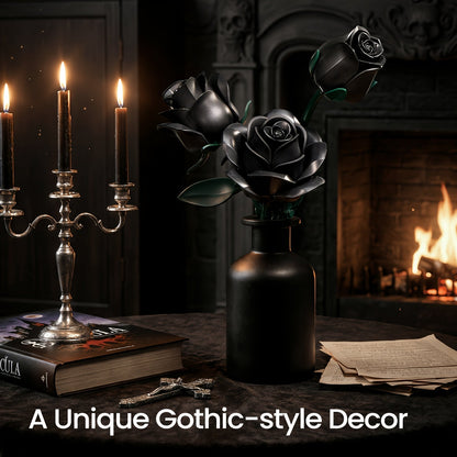 Gothic Black Rose 3D Building Brick Set 152 Pieces Artificial Flower Bouquet Display Model Kit Three Black Roses Unique Gift for Adults Teens Valentine Birthday Halloween Christmas