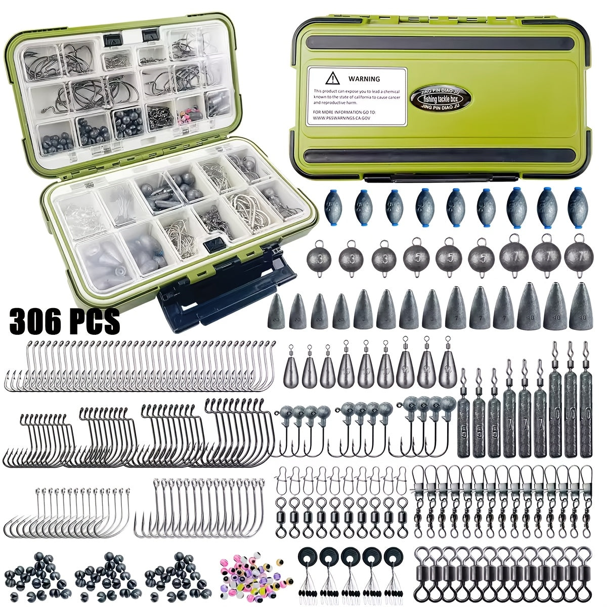 Fishing Lure Kit 306PCS & 84PCS – Complete Tackle Box with Hooks, Sinkers, Bobbers, Jigs, Beads, Swivels & Snaps | Freshwater Fishing Accessories Set for Bass Trout Carp