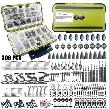 Fishing Lure Kit 306PCS & 84PCS – Complete Tackle Box with Hooks, Sinkers, Bobbers, Jigs, Beads, Swivels & Snaps | Freshwater Fishing Accessories Set for Bass Trout Carp