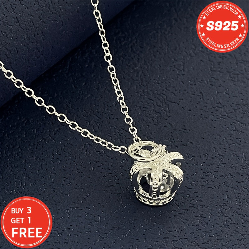 S925 Sterling Silver Crown Necklace for Women 18 Inch – 5A Cubic Zirconia Pendant, Hypoallergenic CZ Choker, Elegant Gift for Wife Girlfriend Mom Daughter Birthday Anniversary Christmas