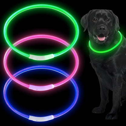USB Rechargeable LED Dog Collar – Light Up 360° Glow Safety Collar with 3 Modes, Adjustable TPU Cuttable Collar for Small Medium Large Dogs, Night Walking Running & Hunting