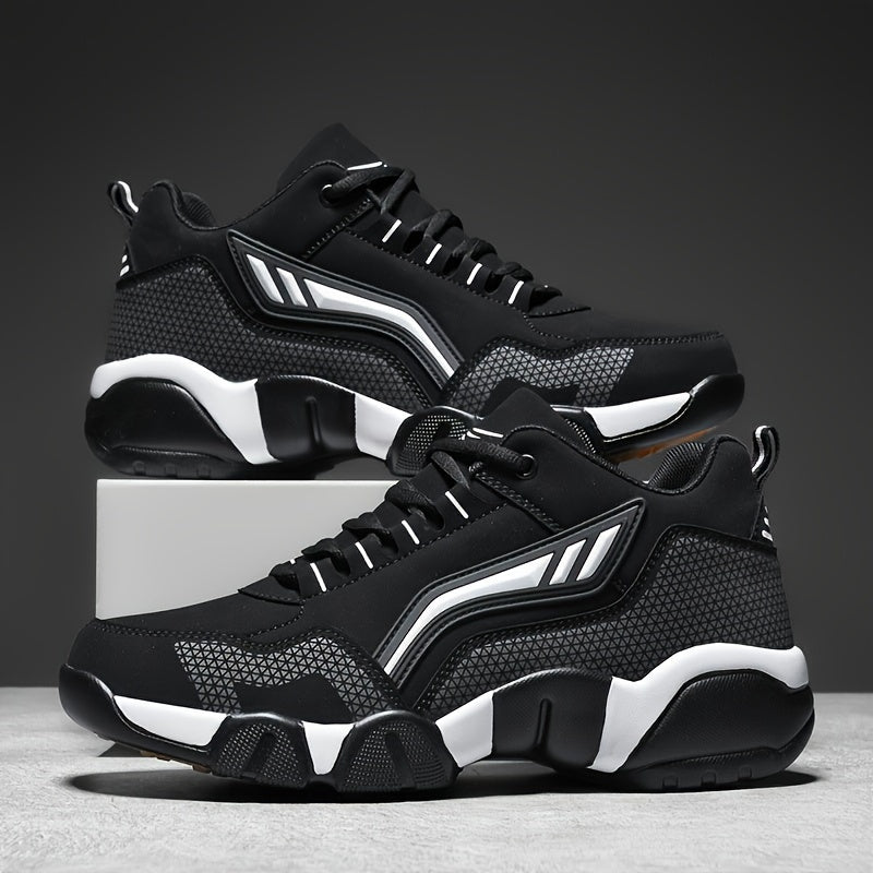 Men's Lace-Up Sneakers – Thick Cushioned Platform Walking Shoes, Non-Slip Rubber Sole, Low-Top Design, Black White Orange, All-Season Casual & Dress Footwear for Everyday, Office, Formal Events | Velora