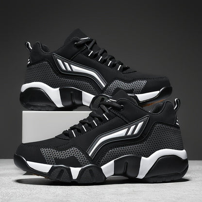 Men's Lace-Up Sneakers – Thick Cushioned Platform Walking Shoes, Non-Slip Rubber Sole, Low-Top Design, Black White Orange, All-Season Casual & Dress Footwear for Everyday, Office, Formal Events | Velora