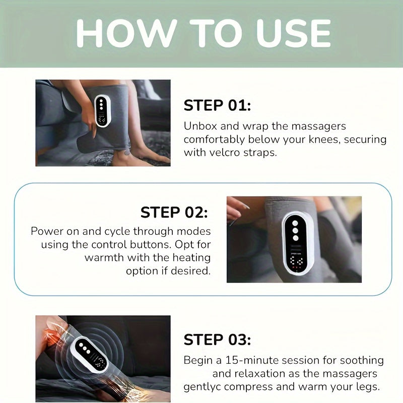 Cordless Air Compression Leg Massager 3 Intensities Calf Thigh Foot Knee Relief Rechargeable Portable Massager for Home Office Travel Gray Black