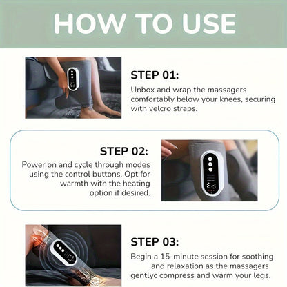 Cordless Air Compression Leg Massager 3 Intensities Calf Thigh Foot Knee Relief Rechargeable Portable Massager for Home Office Travel Gray Black