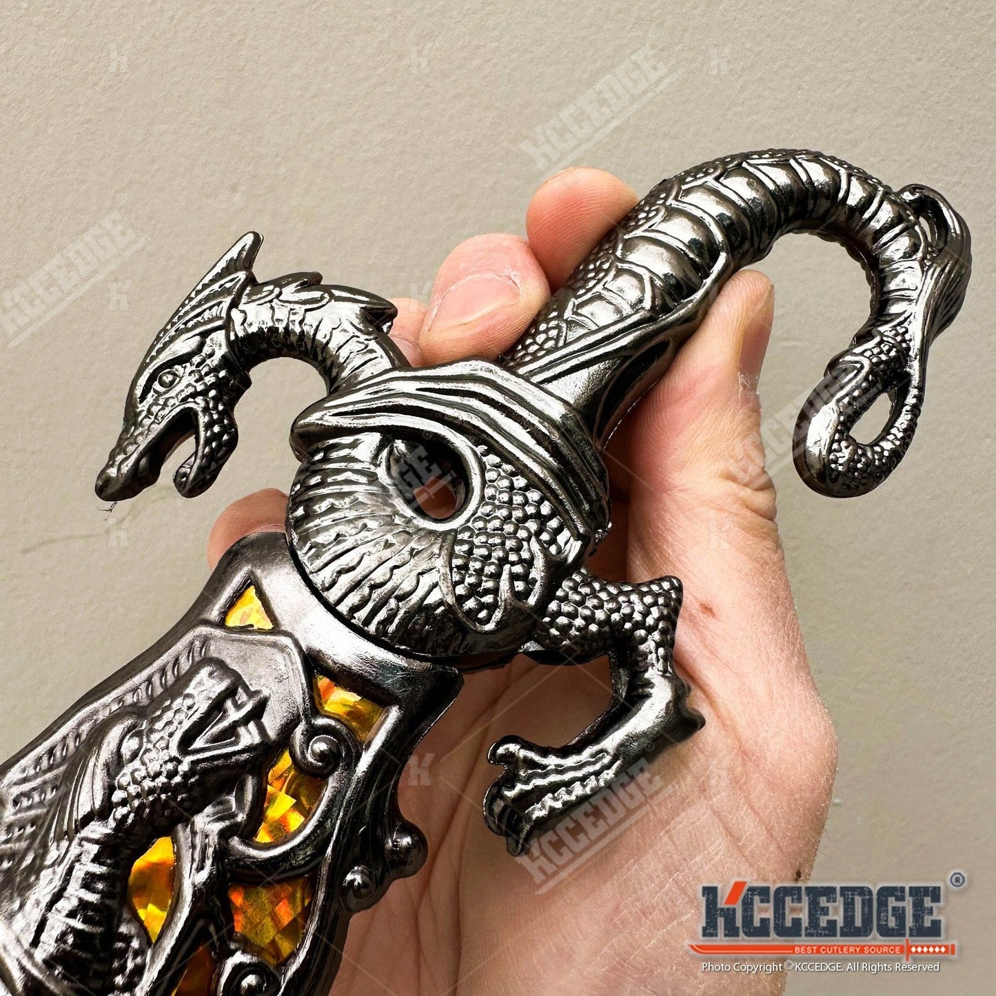 Medieval Dragon Fantasy Fixed Blade Knife with Scabbard 9 Inch – Non-Sharpened 440 Stainless Steel, Cosplay Prop, Historical Replica, Home Decor Collectible, 5 Colors
