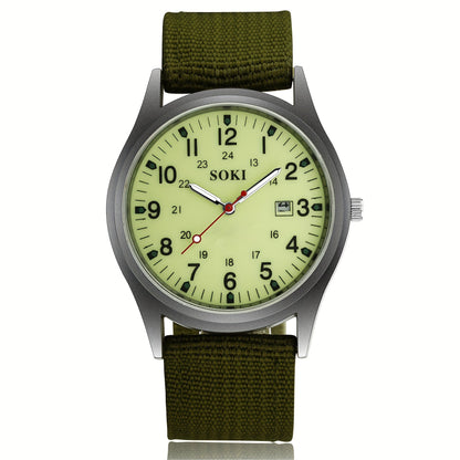 Men's Outdoor Sports Quartz Watch with Nylon Strap – Luminous Dial 24-Hour Military Scale Calendar Function, Lightweight Alloy Case, Multiple Colors Available, Casual Business Adventure Gift Watch for Men