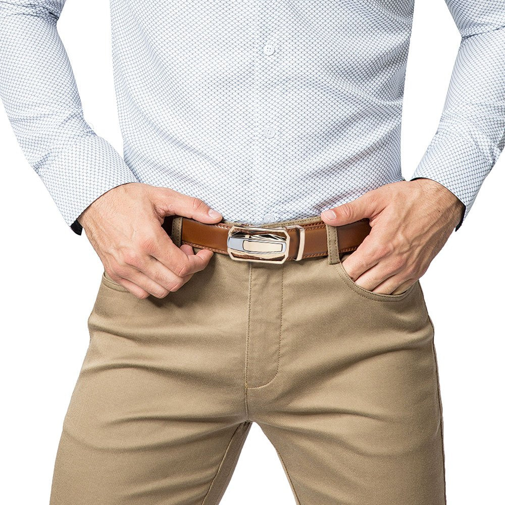 2-Pack Men's Ratchet Leather Belt Set – Sliding Adjustable Buckle, 1-3/8" Width, Sizes 26"-54", 3 Color Combos, Dress & Fashion Belt, Perfect Christmas & Father's Day Gift