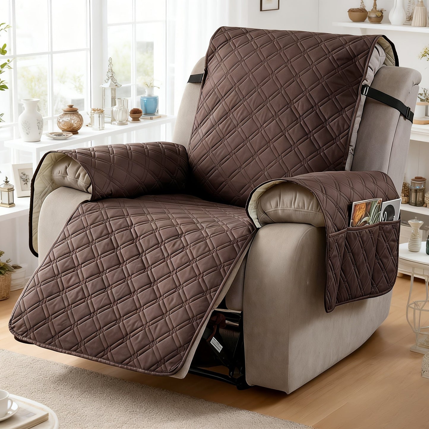 Waterproof Recliner Cover Slipcover with Side Pockets Anti-Slip Straps 4-Layer Quilted Fabric Pet Kid Proof Machine Washable Recliner Chair Protector – 11 Colors