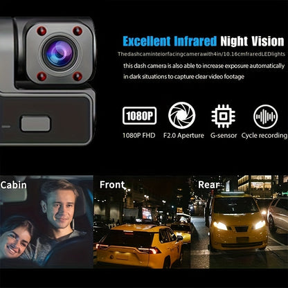 Dash Cam 2 & 3 Camera 1080P Front 720P Rear | Infrared Night Vision, 170° Wide Angle, WiFi, Loop Recording, G-Sensor, 32GB, 24H Parking Mode – Front and Rear Car Camera for All Vehicles