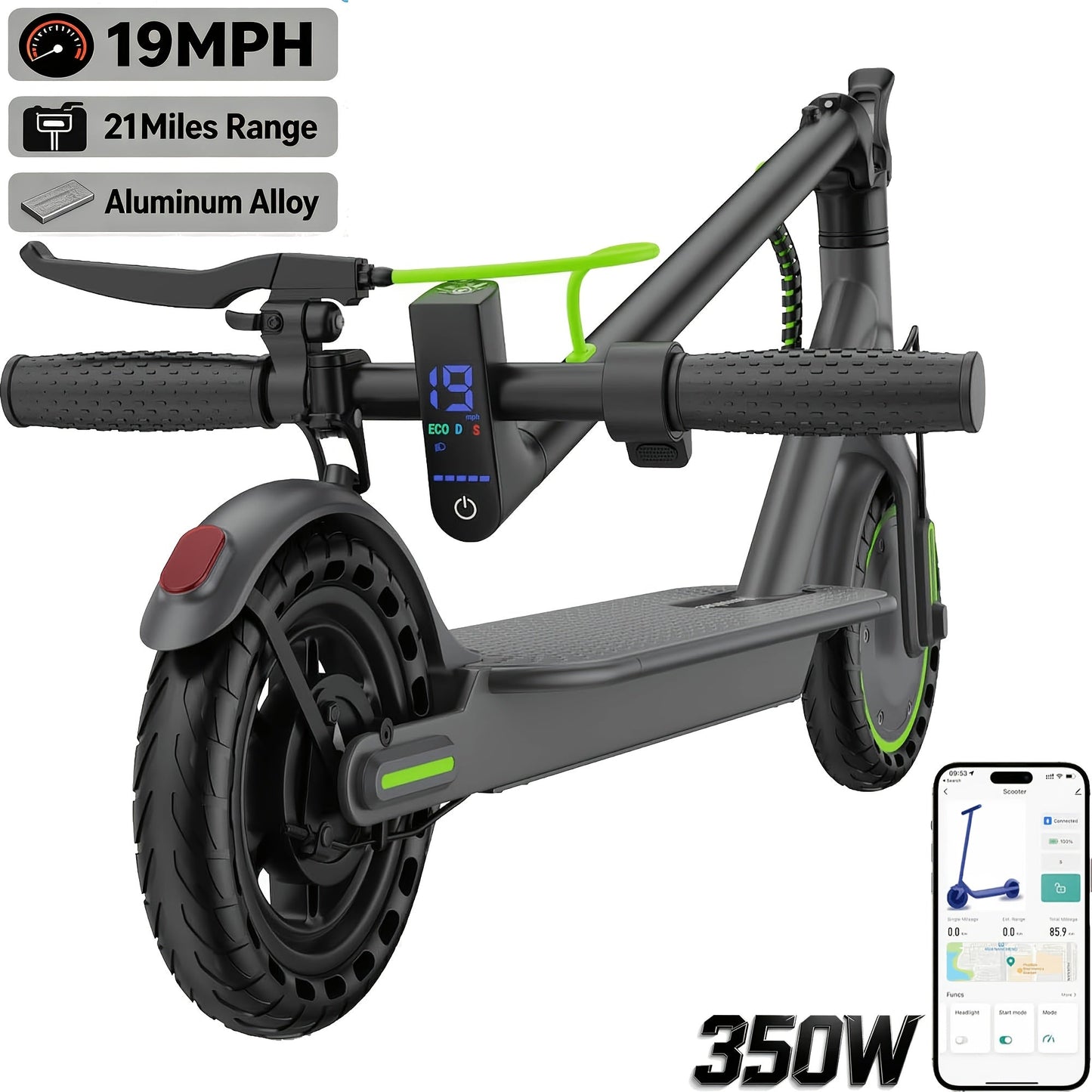Electric Scooter for Adults 350W/500W Motor Foldable E-Scooter 19MPH Long Range 19 Miles Anti-Skid Solid Tires LCD Display Dual Brake Commuting Scooter with LED Lights Adjustable Speed