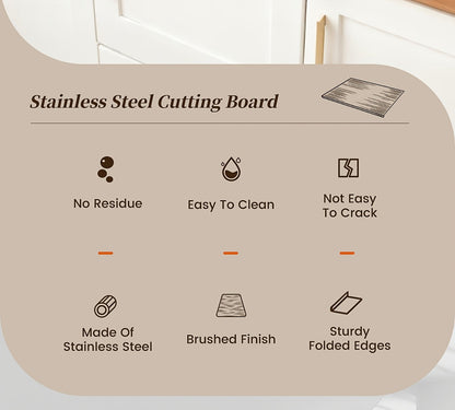 304 Stainless Steel Cutting Board – Rust-Proof Butcher Block Kitchen Prep Board, Easy to Clean, Available in 3 Sizes (15.75”×11.81”, 19.69”×15.75”, 23.62”×15.75”)