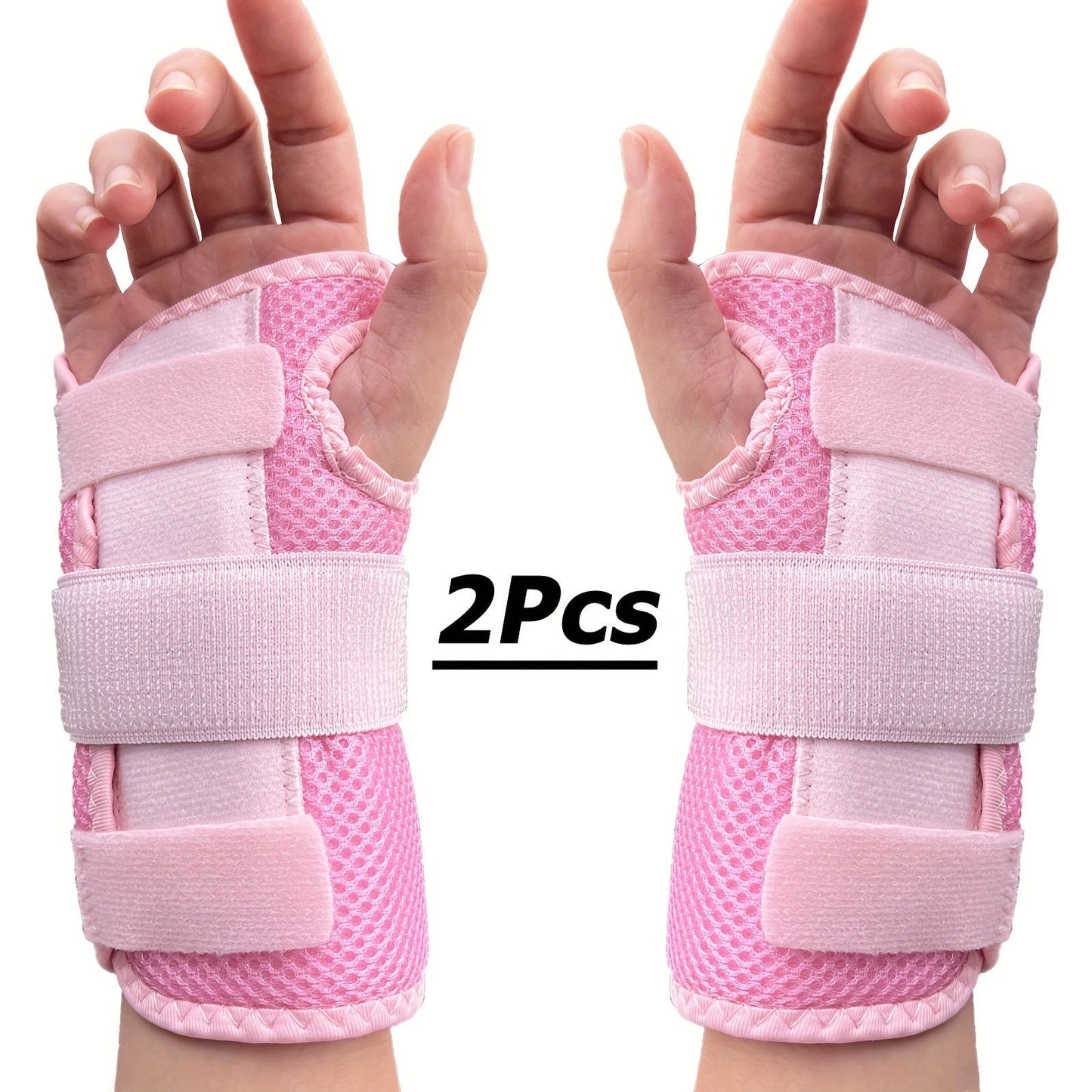 Wrist Brace with Dual Plate Triple Fixation Support - Breathable Adjustable Compression Splint for Sports, Carpal Tunnel, Tendonitis Relief, 1 Pair Pink Blue Beige