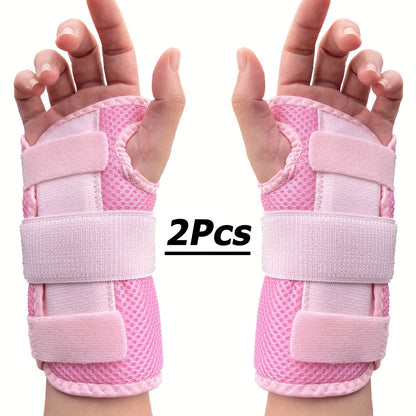 Wrist Brace with Dual Plate Triple Fixation Support - Breathable Adjustable Compression Splint for Sports, Carpal Tunnel, Tendonitis Relief, 1 Pair Pink Blue Beige