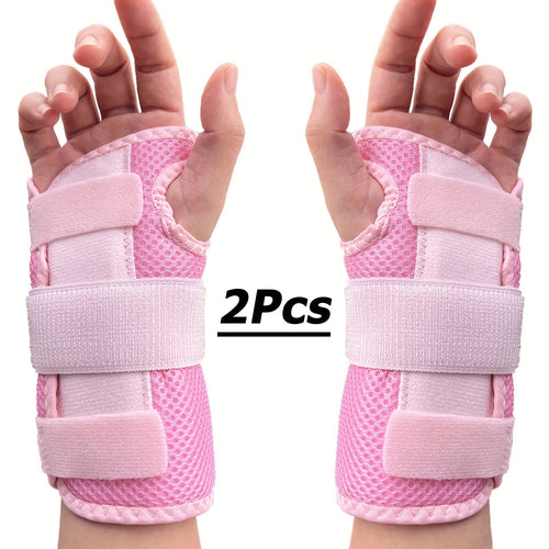Wrist Brace with Dual Plate Triple Fixation Support - Breathable Adjustable Compression Splint for Sports, Carpal Tunnel, Tendonitis Relief, 1 Pair Pink Blue Beige