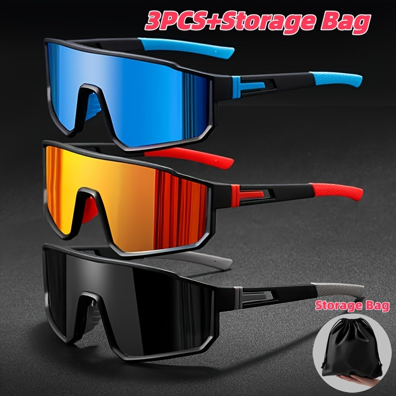 Mirrored Sports Sunglasses Set 3-4pcs for Men Women – PC Polycarbonate Lens Durable Frame Fashion Glasses, Includes Cleaning Cloth, Unisex Outdoor Eyewear for Cycling Driving Festival Daily Wear