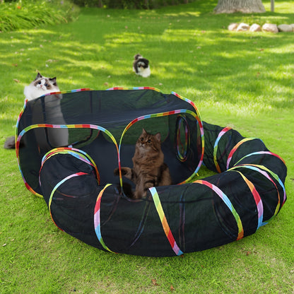 Rainbow Cat Playpen Outdoor Cat Enclosure with Circle Tunnel and Portable Pop-Up Tent, Foldable Cat Playground for Cats Kittens and Small Animals Indoor Outdoor Use
