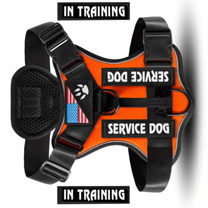 No-Pull Dog Harness Set Reflective Vest with 5 Patches – Adjustable Soft Oxford Mesh Service Dog Harness Front & Back Clip for Small Medium Large Dogs XS to XL