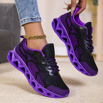 Women's Lightweight Breathable Mesh Sneakers – Low-Top EVA Sole Pronation Control All-Season Road Running Shoes, Purple, US Sizes 6–10.5