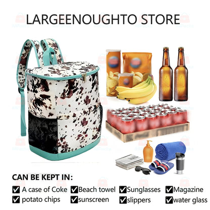 Insulated Cooler Backpack 30 Can Leopard Print with Mesh Pockets & Adjustable Straps - Leakproof Nylon Cooler Bag for Beach Camping Picnic Hiking Travel Daily Use