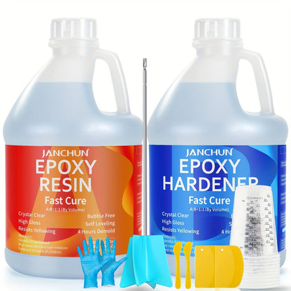 Clear Epoxy Resin Kit, No Yellowing No Bubble High Gloss Casting & Coating Resin with Mixing Tools & Gloves, 1:1 Ratio Art Resin for Jewelry Making, Countertops, River Tables, Coasters & DIY Crafts