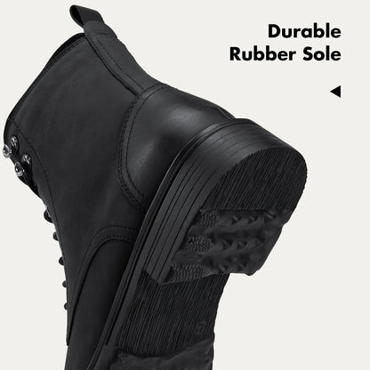 Men's Motorcycle Chukka Boots – Zipper & Lace-Up Genuine Leather Casual Fashion Boots with Non-Slip Sole, Cap Toe, Breathable Cushioned Insole, Black & Brown | Velora