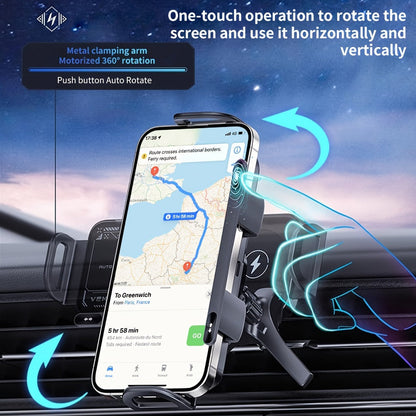 Car Mount with Wireless Fast Charging 15W - Compatible with iPhone 8 to 15 Series, Samsung Galaxy S and Note Series, Fold 5 and Fold 6, Supports Folding Screen Smartphones, USB Powered Dashboard Phone Holder