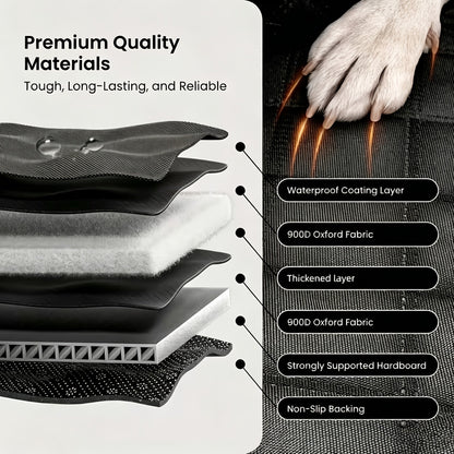 Dog Car Seat Cover Hard Bottom Back Seat Extender Holds 400 lbs – Dog Hammock Car Bed with Mesh Window & Storage Pockets for Cars SUVs Trucks All Breeds
