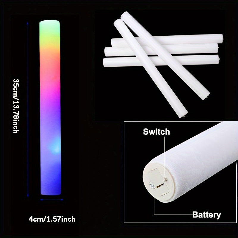 LED Foam Light Sticks Bulk Pack 28 48 or 100 Pieces – 3-Mode Color Changing Flashing Glow Sticks for Parties Weddings Concerts Birthdays Halloween Christmas Camping and Cheering Events