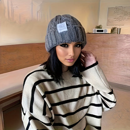 2 Pack Winter Knit Beanies for Women Men, Candy-Colored Chunky Cable Knit Warm Hats with Ear Protection, Loose Fit Slouchy Beanie for Outdoor Street Wear Cold Weather