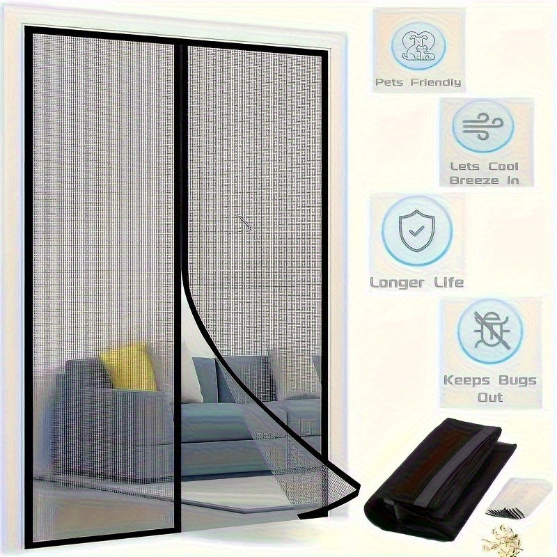 Magnetic Screen Door Hands-Free Auto-Close – Heavy Duty Mesh Curtain with Frame Shackle, Bug & Insect Proof, Pet & Kid Friendly for Front Door, Kitchen, Balcony & Bedroom