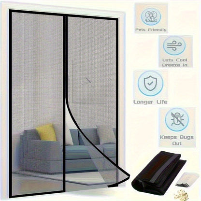 Magnetic Screen Door Hands-Free Auto-Close – Heavy Duty Mesh Curtain with Frame Shackle, Bug & Insect Proof, Pet & Kid Friendly for Front Door, Kitchen, Balcony & Bedroom