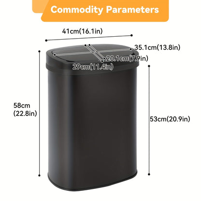13 Gallon Touchless Trash Can 50L Automatic Motion Sensor Lid | Stainless Steel & Plastic Kitchen Waste Bin | Soft Close Hands-Free Garbage Can | Kitchen Office Bedroom | Black White Red Pink