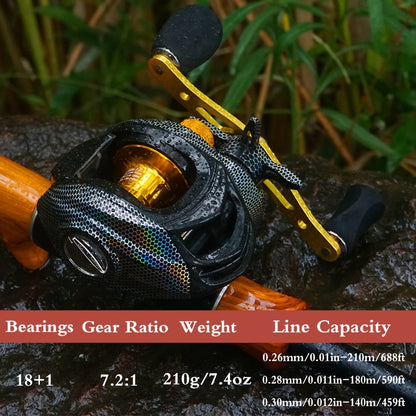 Baitcasting Fishing Reel Ultra-Lightweight Magnetic Brake System 22LB Max Drag – Freshwater & Saltwater Ergonomic Low-Profile Casting Reel, Left & Right Hand, Smooth Gear Ratio