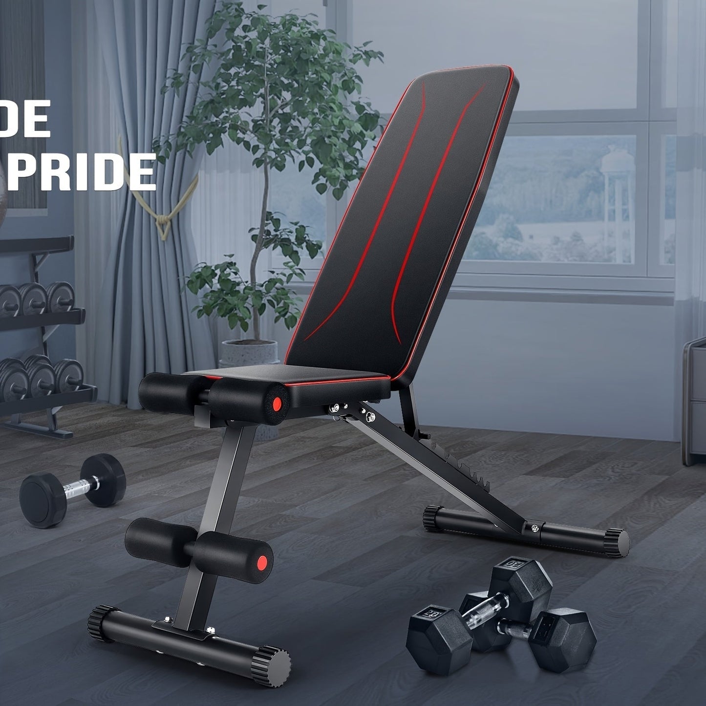 Adjustable Foldable Weight Bench Set with Squat Rack, Leg Developer & Preacher Curl Pad – All-in-One Home Gym Bench Press for Full Body Strength Training, Up to 1200 LBS