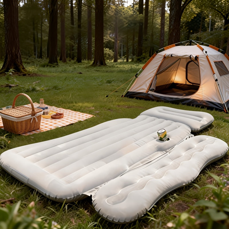 Car Inflatable Bed for SUV Sedan Soft Flocked Rear Seat Air Mattress Foldable Portable Sleeping Mat for Camping Road Trips Picnics – Includes Air Pump & Storage Bag, Black Grey Beige Pink