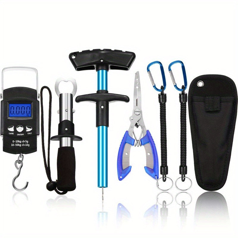 Fishing Pliers Set 7-Piece Fish Lip Gripper Hook Remover Fish Scale Storage Bag Stainless Steel Saltwater Resistant for Freshwater Saltwater Fishing – Fishing Gift for Men