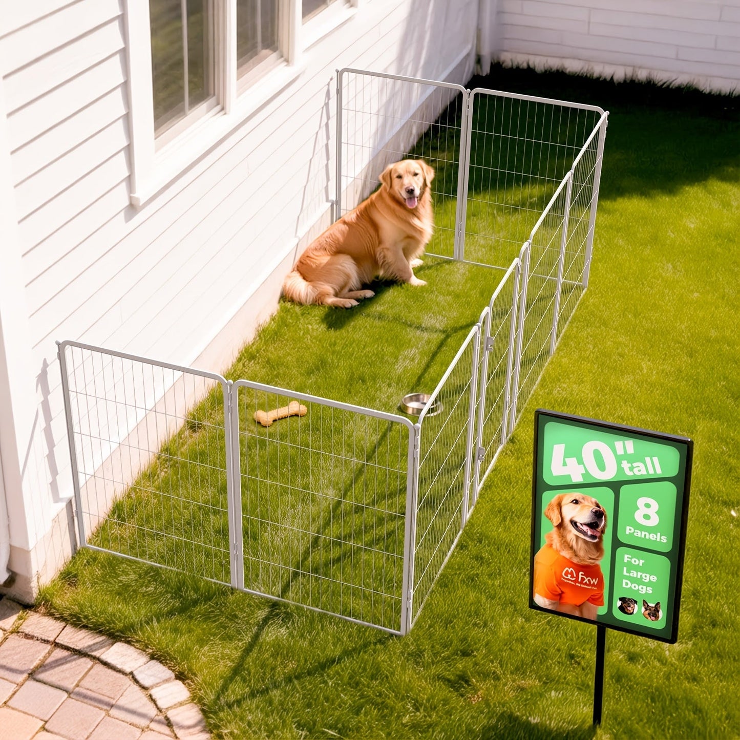FXW Dog Playpen Heavy Duty Metal Pet Fence with Gate – 8/16/24/32/48 Panels, 24/32/40 Inch Height, Indoor & Outdoor Exercise Pen for Large Medium Small Dogs, Portable Yard Garden RV Camping Enclosure