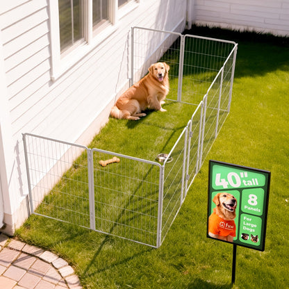 FXW Dog Playpen Heavy Duty Metal Pet Fence with Gate – 8/16/24/32/48 Panels, 24/32/40 Inch Height, Indoor & Outdoor Exercise Pen for Large Medium Small Dogs, Portable Yard Garden RV Camping Enclosure